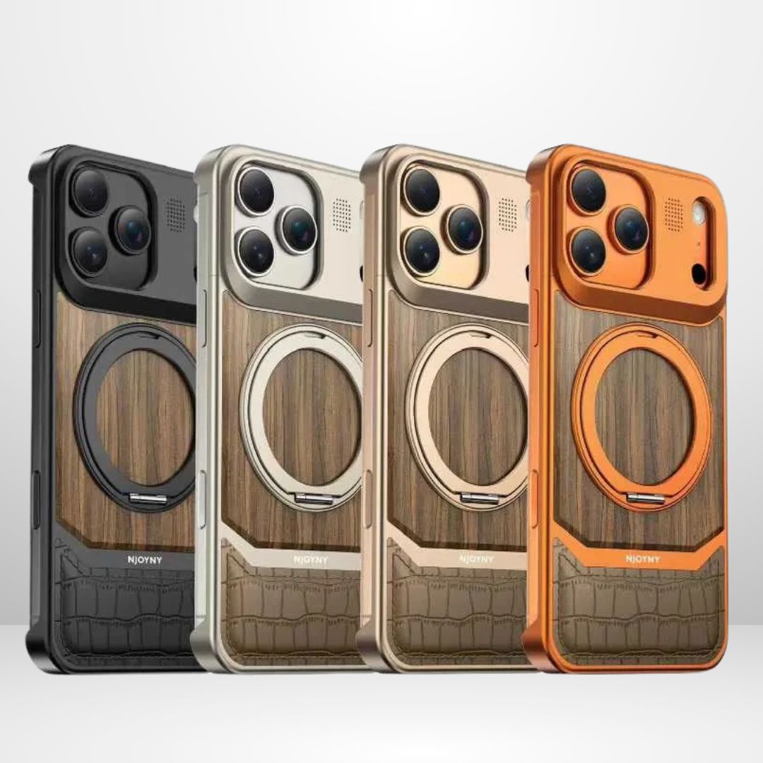 NY GoldWood Series Leather MagSafe Perfume Case for iPhone 17 Pro/Pro Max